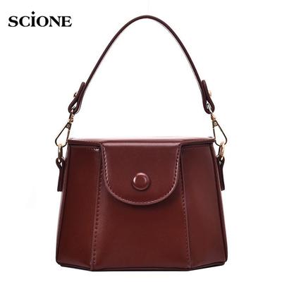 Retro Doku Kadın Çantası Yeni Moda Asılmış Kova Çanta Hong Kong Tarzı Düz ​​Renk Omuz Çantası