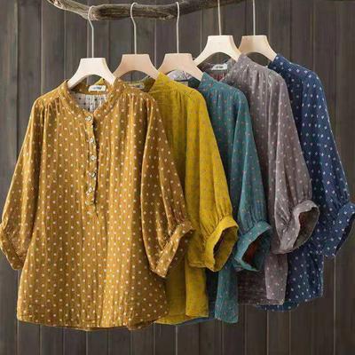 Women's Blouse Women Japanese Cotton Yarn Print Shirts & Blouses Summer Top Three-quarter Sleeve Shirt Women's Clothing