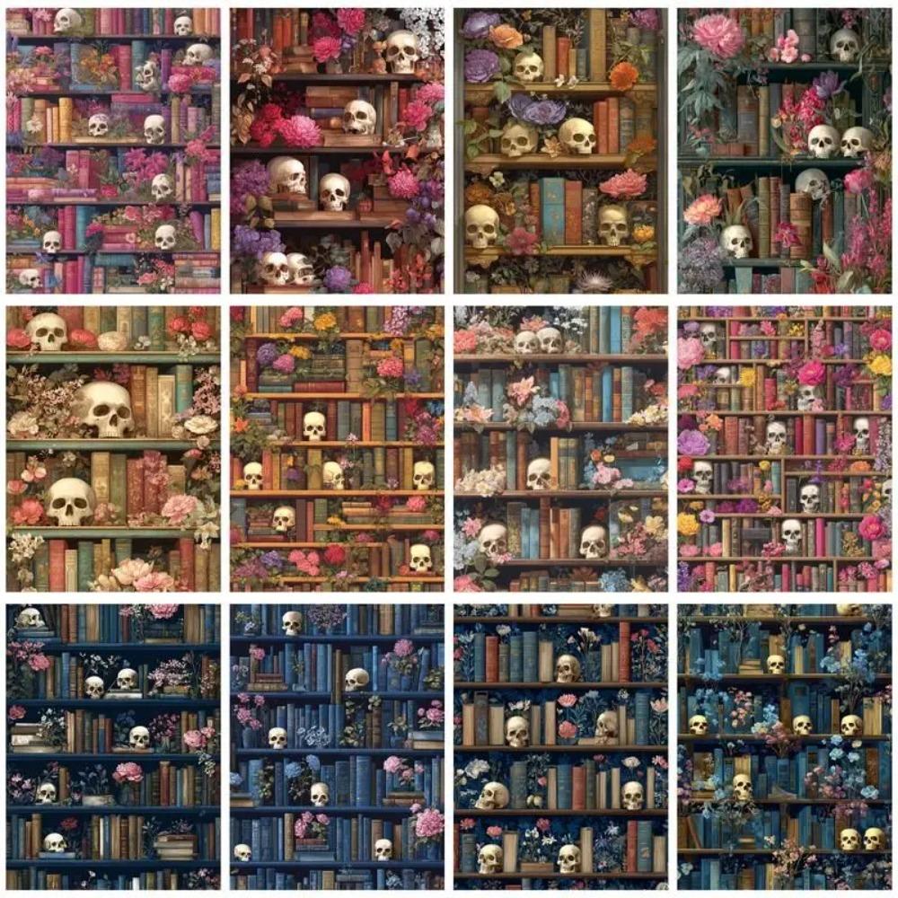 CHENISTORY Paint By Number Skull bookshelf Hand Painted Painting Art Drawing On Canvas Gift DIY Pictures By Numbers Kits Home De