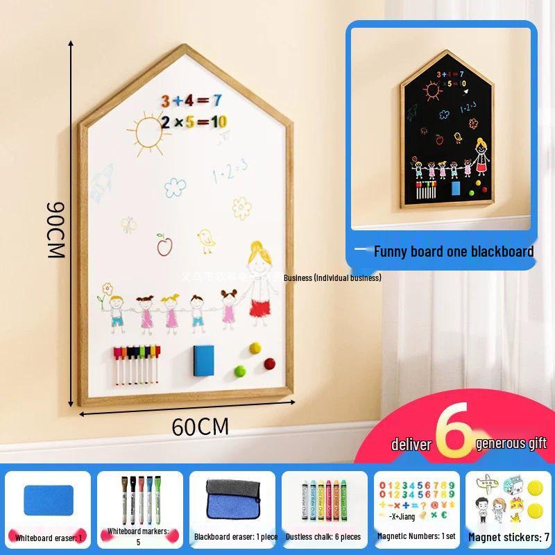 Solid Wood Double-Sided Magnetic Easel: Erasable, Dust-Free Blackboard for Children's Drawing and Writing.