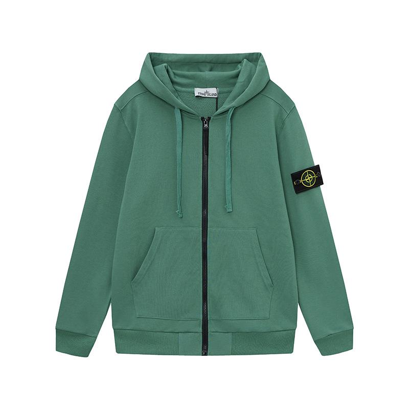 Stone Island Classic Zip Sweatshirt with Sleeve Badge - Unisex Casual Solid Color