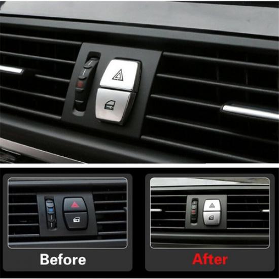 2 Pieces Silver ABS Car Front Warning Switch Cover For BMW 5 6 11 12 13 14 15