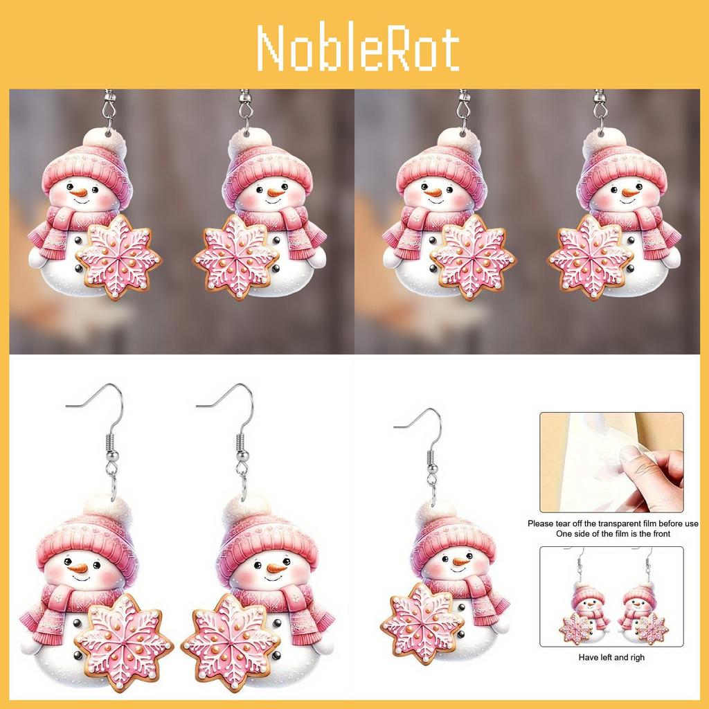 Cute Theme Christmas Cartoon Pink Hat Scarf Snowman Pattern Earrings Women