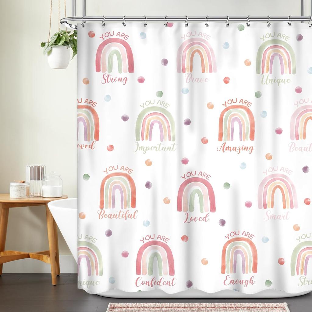 Kids Shower Curtain Girls Rainbow Dinosaur Dino Funny Fairy Animal Cartoon Cute Horse Pink Flower Inch Lovely Rabbit Bathroom