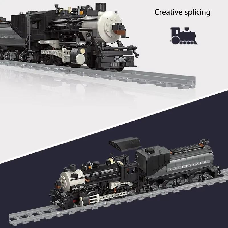 Retro Train Building Blocks Set MOC City Railway Locomotive Bricks Creative Model Tracks Rail Cars Toys Adult Gifts DIY
