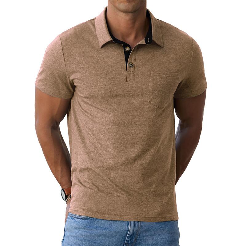 

Summer European American Shirt Collar Men s Short-sleeved Lapel POLO Top S хакі
