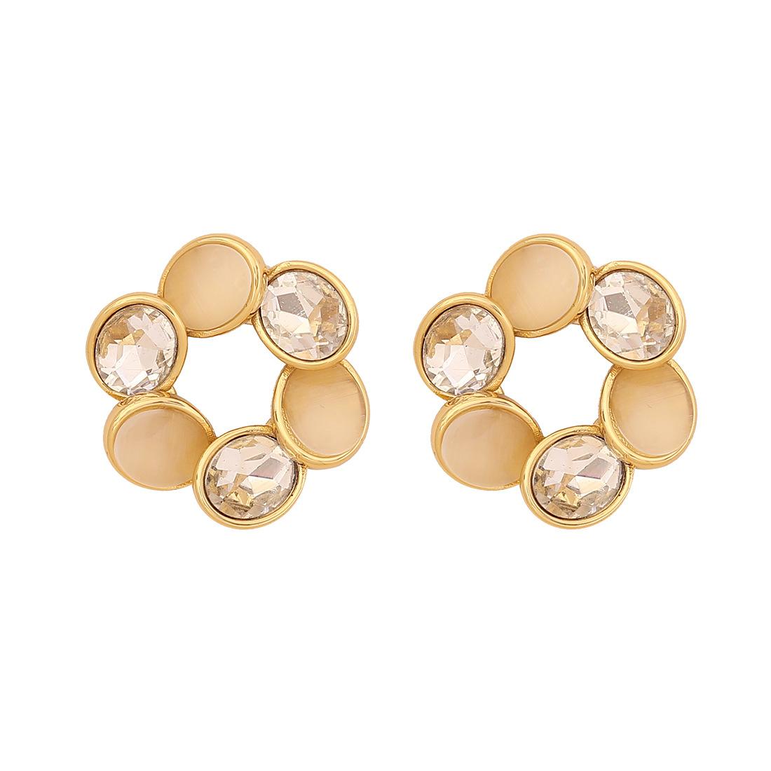 Retro Cat s Eye Stud Earrings, Elegant Stainless Steel Earrings, Geometric Round Ear Jewelry шампанского