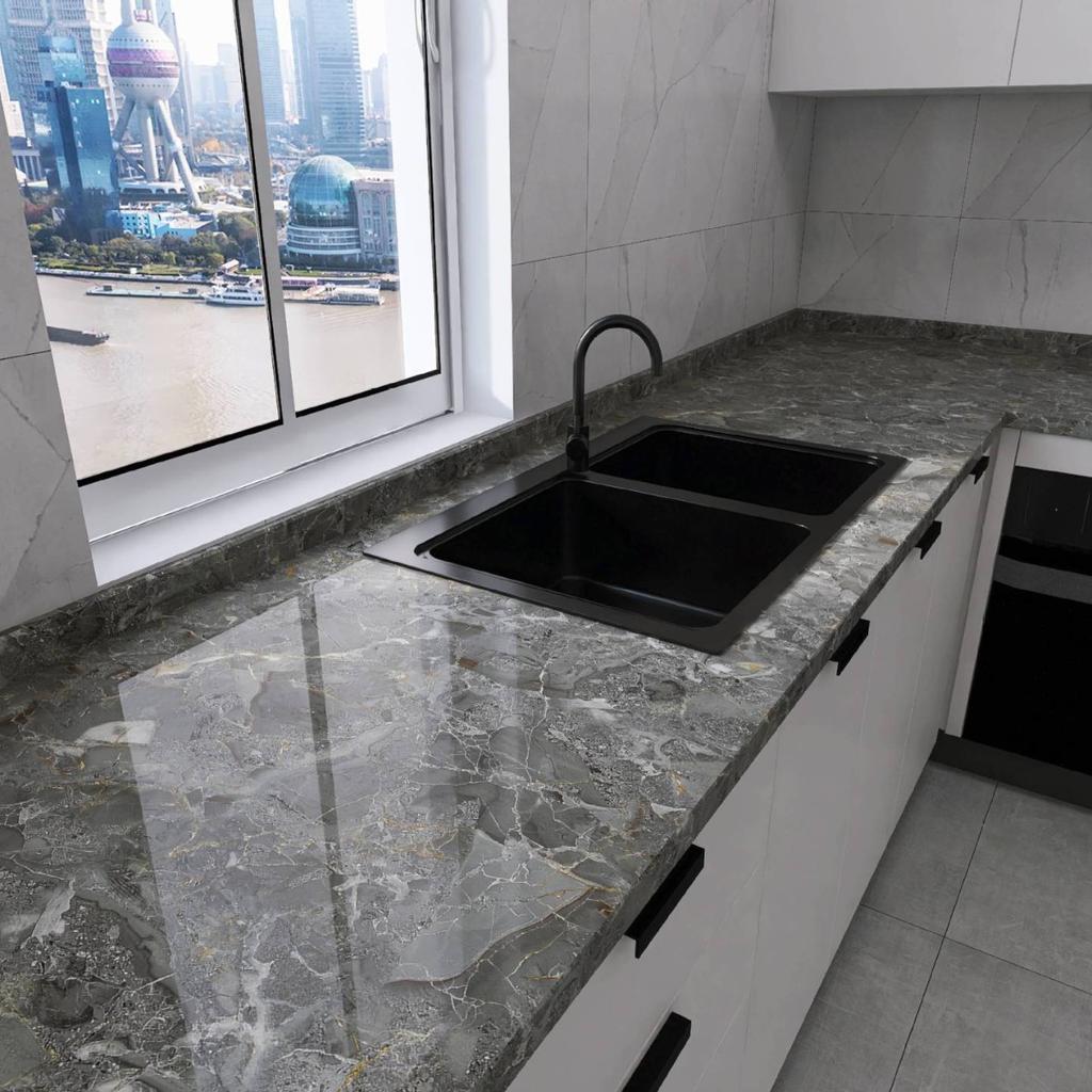 Waterproof wallpaper self-adhesive marble decorative film cabinet wardrobe door desktop furniture renovation wall stickers