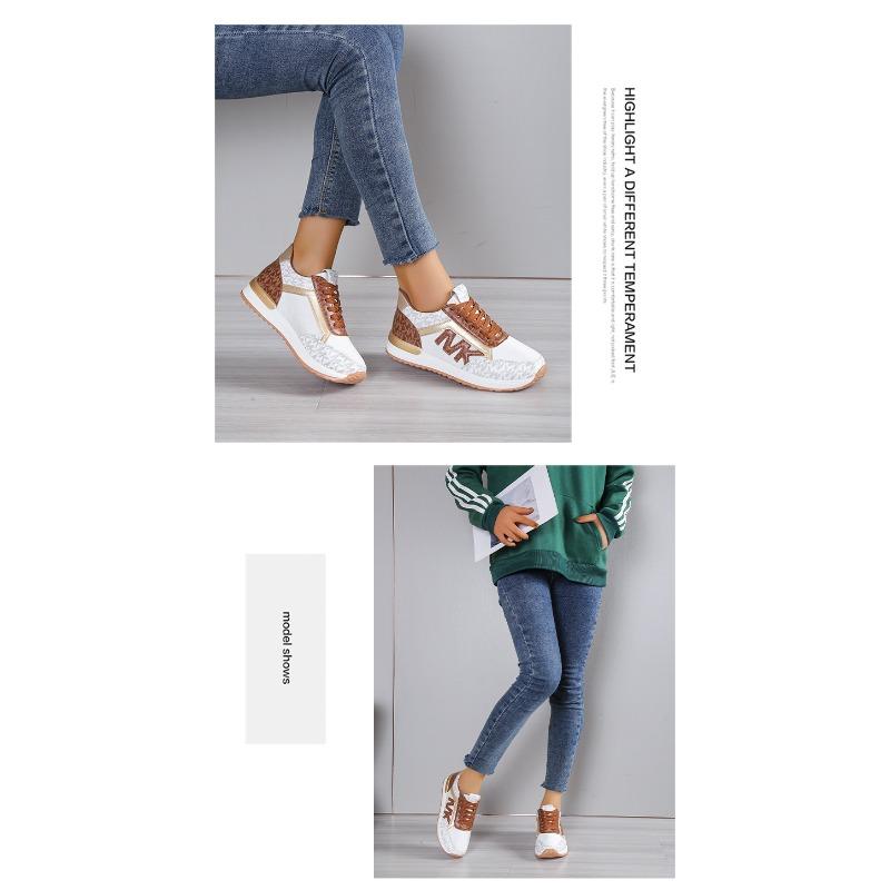 Plus Size Women's Shoes 2025 Spring/Fall Women's Patchwork Lace-Up Leather Casual Sneakers Flats