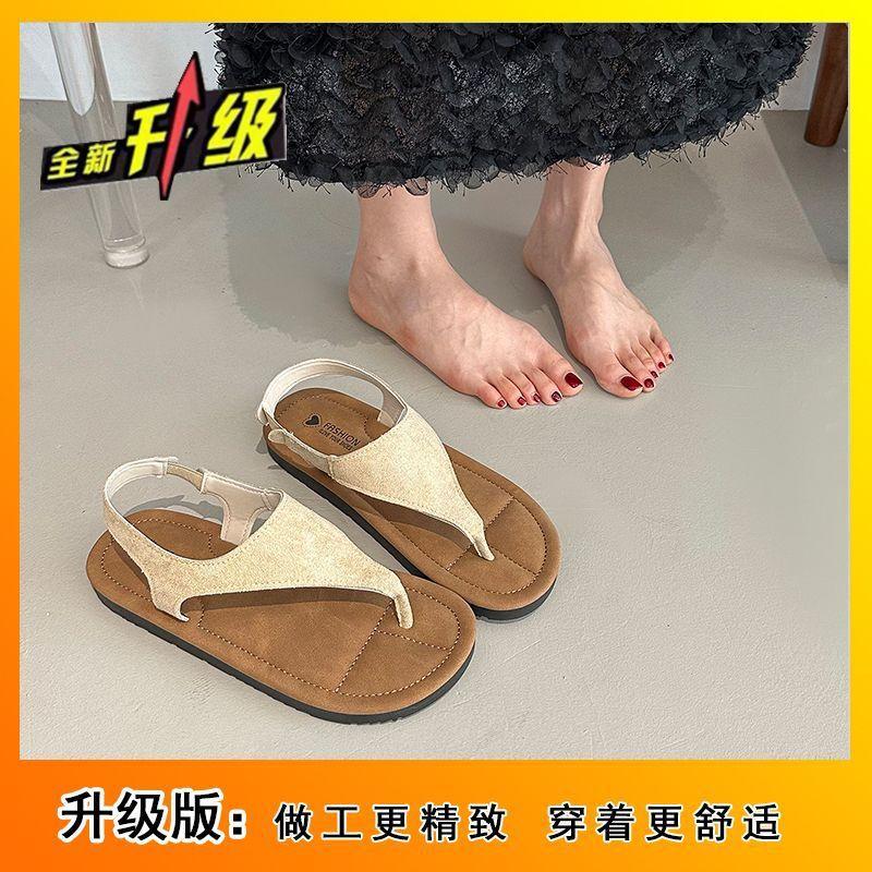 With skirt one-word strap Roman shoes toe beach shoes 2025 summer new beautiful herringbone sandals women's outer wear