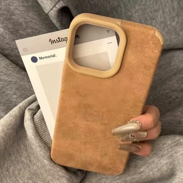 

Brown Frosted Lambskin Phone Case for Apple 12-16 Pro Max (Large Hole Design) iPhone 15 Pro Max