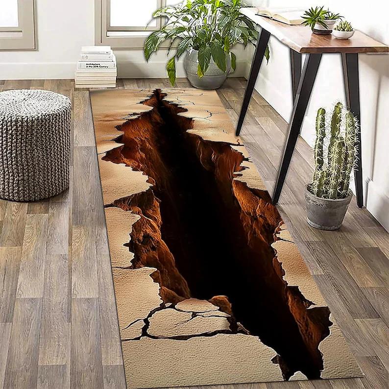 3D Luminescent Waterfall Carpet Glowing Cascade with Rock Cliff Print Runner Rug Ethereal Blue Flow Floor Mat Fashion and Beauty