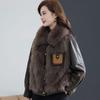 Women's Winter Fleece Lined Faux Leather Jacket, Loose Fit Parka Coat with Fur Collar
