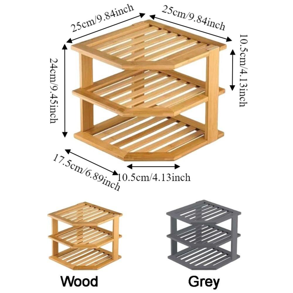 Large Capacity 3 Tier Bamboo Corner Shelf Simple Stable Spice Jars Storage Rack Space Saving Cabinet Organizer