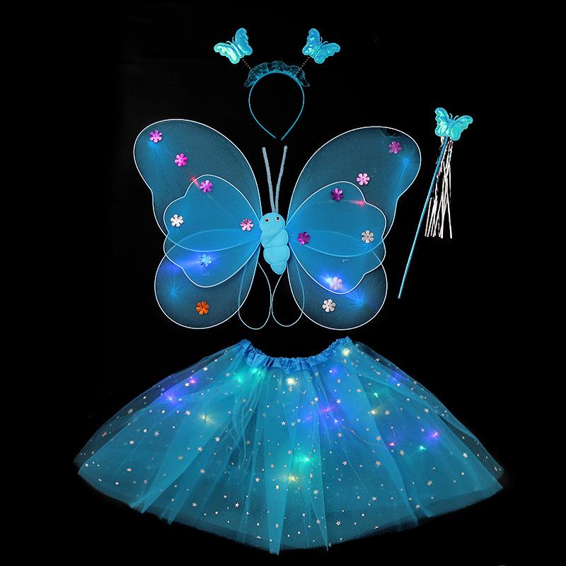 Led Butterfly Wings Light Up Angel Wings Kids Hair Bows Girl Headband Costume Girls Dress Props Party Angel Luminous Fairy Wings