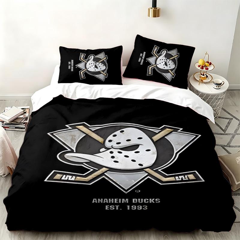 Anaheim Ducks 3-teiliges Set Perfekt für das Schlafzimmer Bequemes Bettwäsche-Set enthält einen Bettbezug und zwei Kissenbezüge Ideales Geburtstags- oder Weihnachtsgeschenk