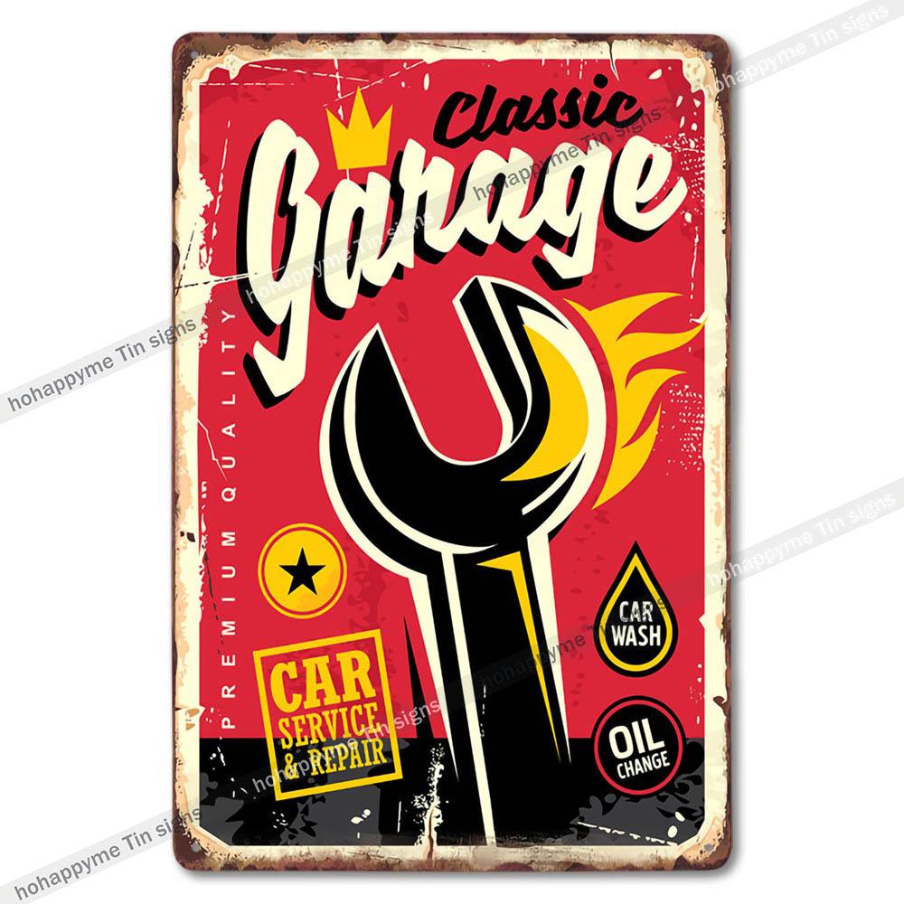 Garage Metal Tin Sign Wall Art Plaque Retro Vintage Auto Repair Shop Decor Man Cave Mechanic Tire Service Bar Pub Decoration