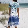 Short Sleeve Boho Dress For Women Casual Loose Fit Summer Sundress Floral Print Dress With Pockets