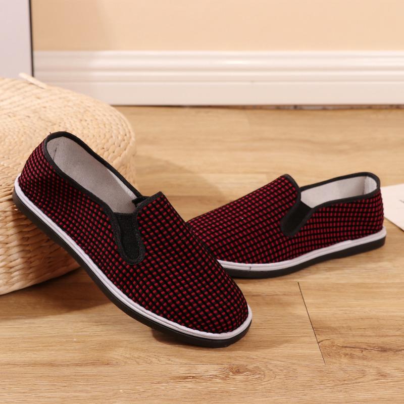 Old Beijing cloth shoes, rubber-soled women's elastic cloth shoes, red grid coffee grid traditional canvas shoes