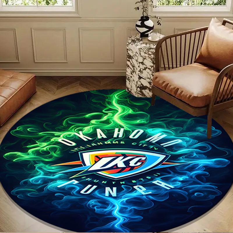 Thunder Basketball Team Round Mat, Anti-slip Circle Carpet Chair Rug For livingroom,Bedroom, Doormat Home Decor Gift Christmas Gifts