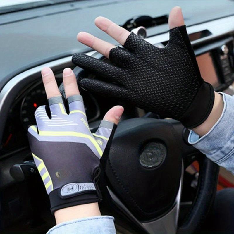 Fishing Cycling Gloves Men Summer Three Finger Cut Gloves for Fishing Sun Protection Male Anti-Slip Drive Breathable Thin Gloves
