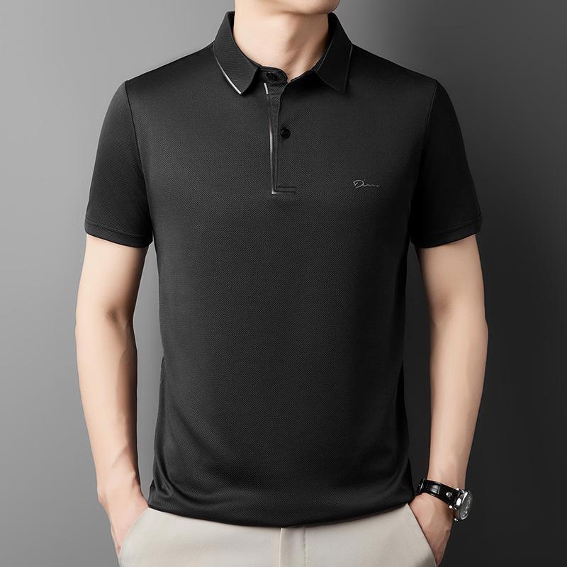 

Мужское летнее поло с коротким рукавом - Дышащее, однотонное, с отложным воротником, для молодых и среднего возраста M чёрный