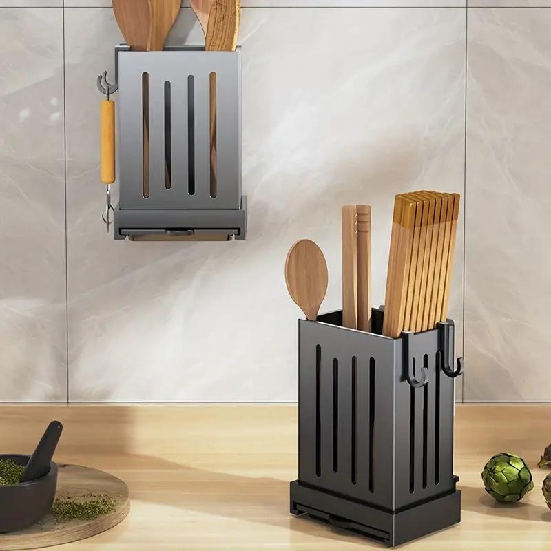 1-Piece Kitchen Utensil Rack-Multifunctional Draining Chopstick Plastic Holder Wall-Mounted Or Freestanding No Drilling Wall Box