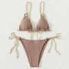 Padded Three-point Women Bikini Set Solid Color Spaghetti Strap Hoop Women Swimsuit Two-piece Swimwear Wireless Bathing Suit