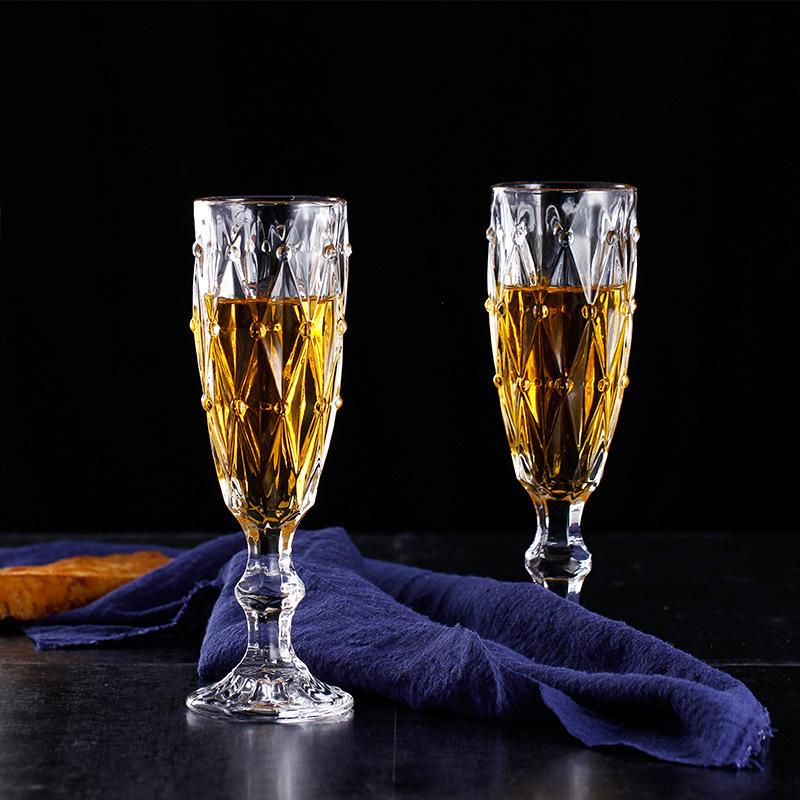 Manufacturer Supplies Wholesale Glass Juice Cups, Machine Press Printed Glass High Footed Cups, Diamond Transparent Red Wine