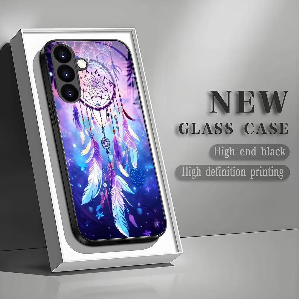 Artistic Feather Tempered Glass Phone Case Suitable for Samsung Galaxy S26 S25 S24 S23 S22 S20FE/Ultra/Plus Anti Drop Back Cover