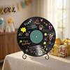 DIY Commemorative Ornaments Vinyl Record Graffiti Clock Ornament, Blank Acrylic Retro Tabletop Wall Creative Craft Projects Decor with Stand, Reusable