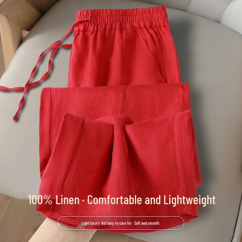 Snowflying Women s 100% Linen Wide-Leg Banana Pants XL