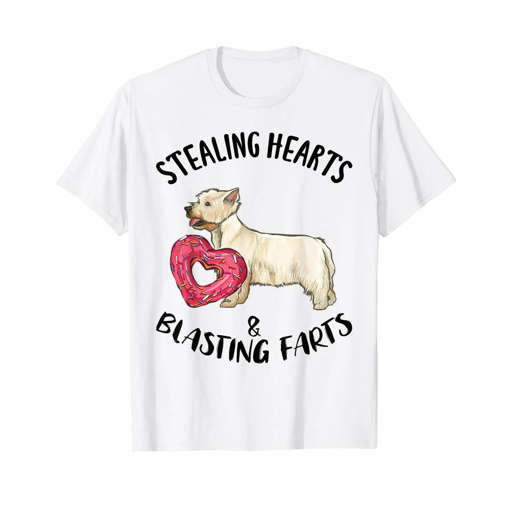 Stealing Hearts Blasting Farts West Highland White Terrier T Shirt Vintage Homme Comfortable Unisex Graphic Streetwear