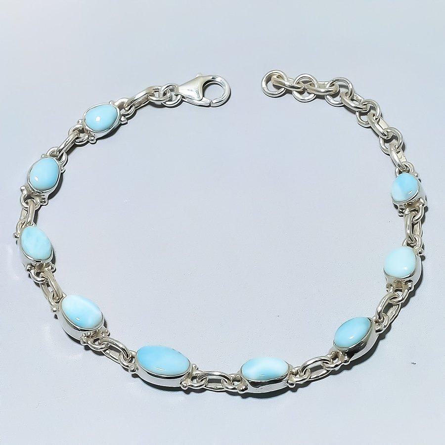 Natural Republic Larimar Gemstone Handmade 925 Solid Silver Bracelet 7-8" u8M47
