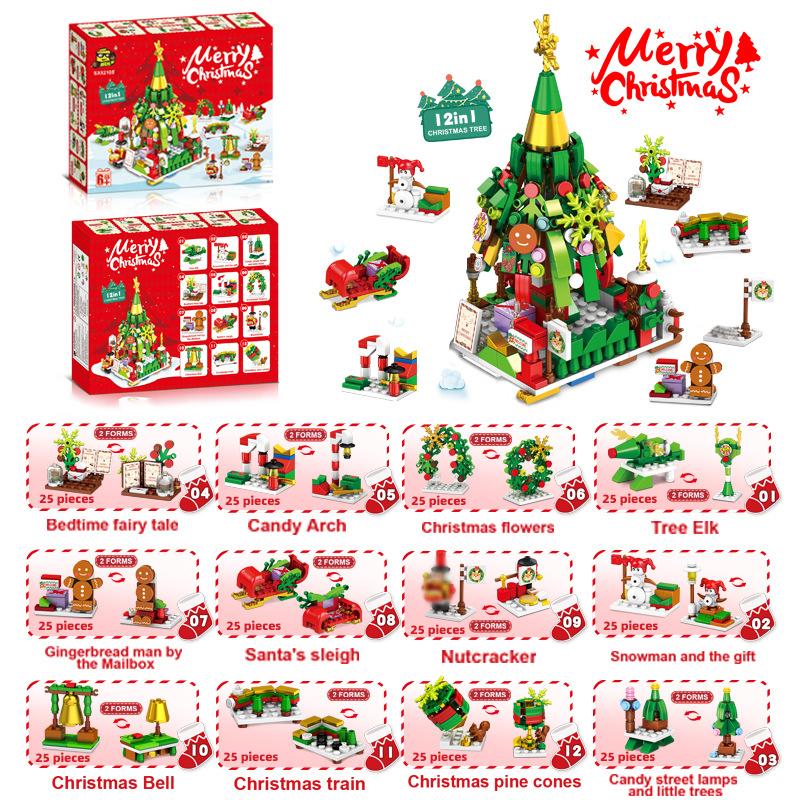 Non-Toxic Christmas Building Block Santa Claus Snowman Elk Tree Micro Brick Puzzle Assembly Model Home Decoration Party Gift Kid Toy