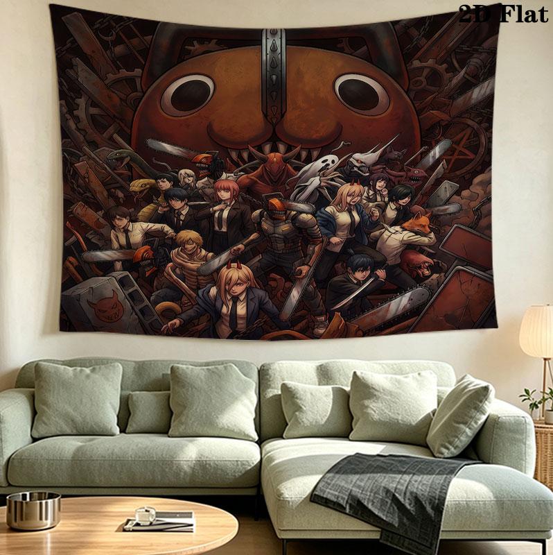Chainsaw Man Wall Tapestry Aesthetic Wall Hanging Printed Fabric Blanket Decorative Tapestries For Bedroom Living Room Home Decor