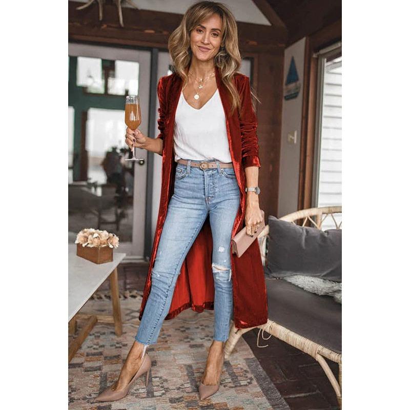 

Длинный бархатный кардиган без пуговиц, пальто, однотонная свободная шаль с длинными рукавами для женщин XXL бордовый