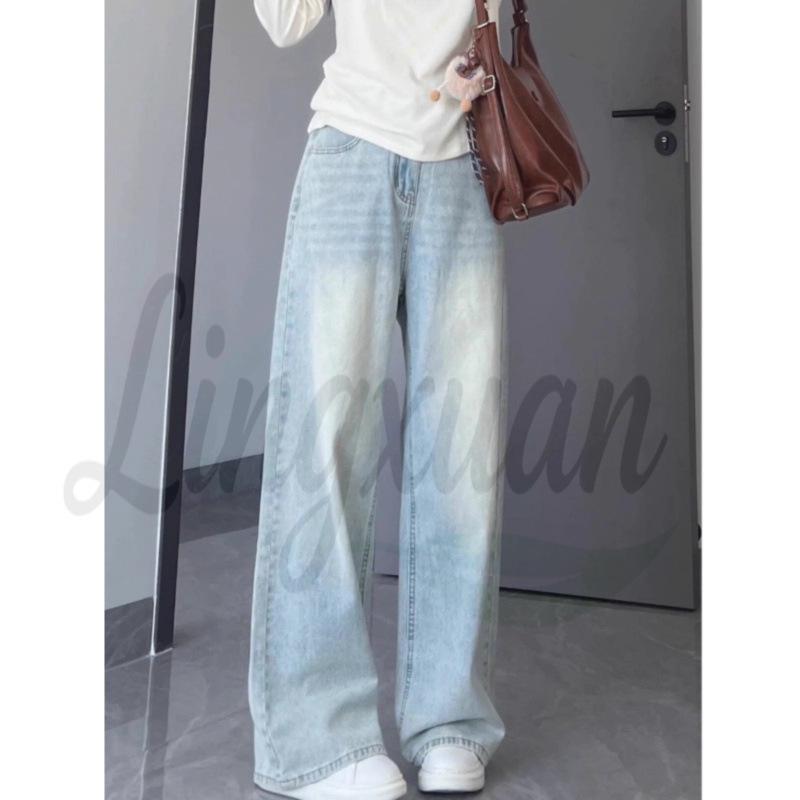 Women s Retro High-Waisted Wide-Leg Jeans - Summer Petite Loose Fit, Floor-Length Drape Medium