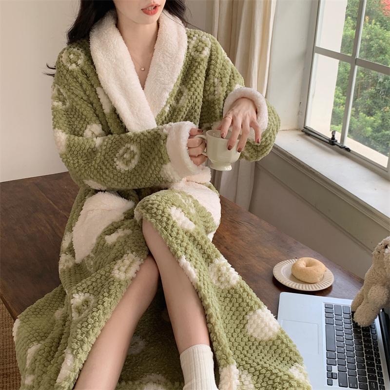 Župany Dámské Jednobarevné Jednořadé Silné Volné Zimní Teplé Domácí oblečení Jednoduché Volnočasové Lounge Populární Vysokoškolské Výstřih do V Dámské Pohodlné