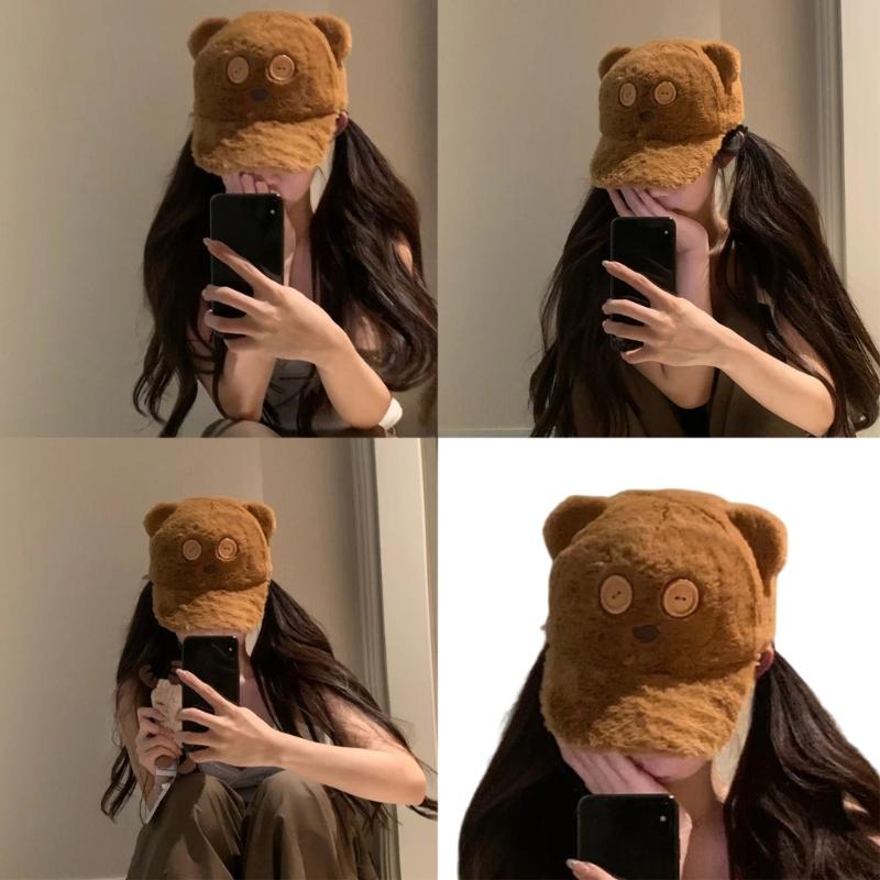 Comfortable Bear Embroidered Baseball Hat Breathable Fleece Hat Fashion Accessory For Family Outings Daily Wear