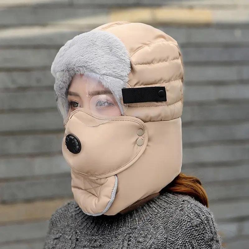 Hiver extérieur hommes et femmes coupe-vent protection des oreilles protection du visage lunettes d'hiver bonnet chaud en coton épais