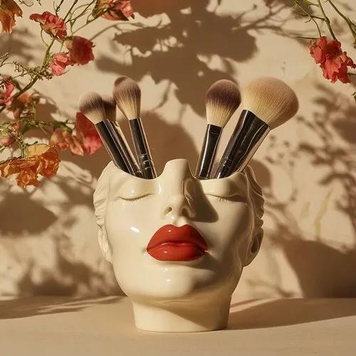 Women's Head Shape Boho Feminist Decoration Makeup Brush Storage Tube Bohemian Decoration Desktop Ornaments