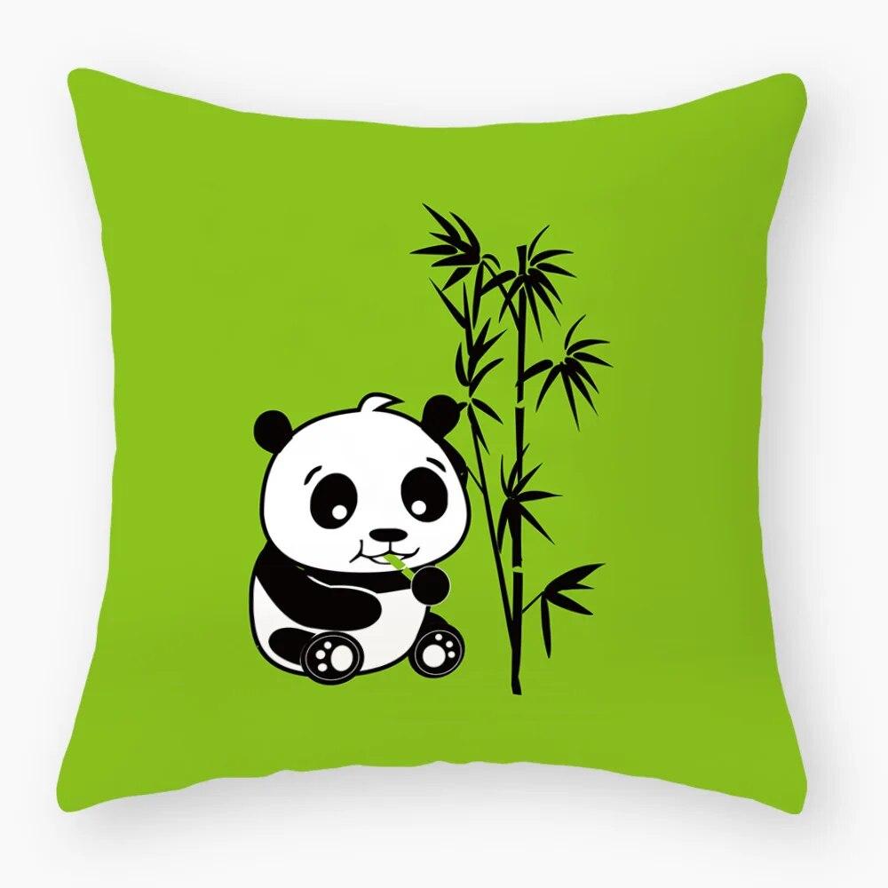 Lovely Panda Printed Cushion Cover for Sofa Home Car Decor Cute Wild Animal Pillowcase Soft Short Plush Pillow Case
