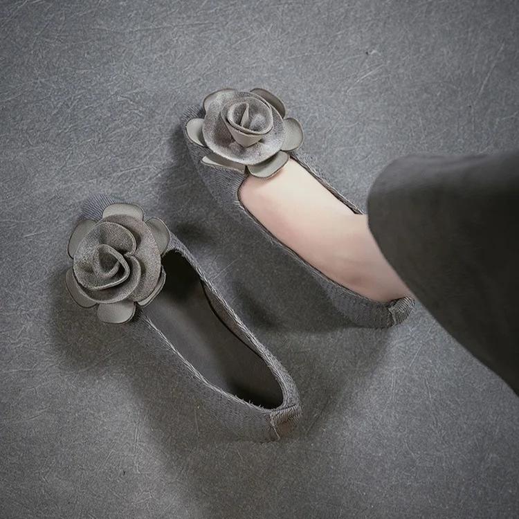 Johnature Genuine Leather Flower Low Heeled Shoes Retro Lightweight And Comfortable Women's Slip-on Shoes