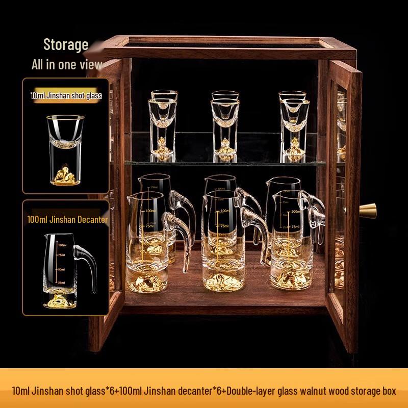 Naijiang Gold Foil Double-Layer Baijiu Glass & Decanter Set