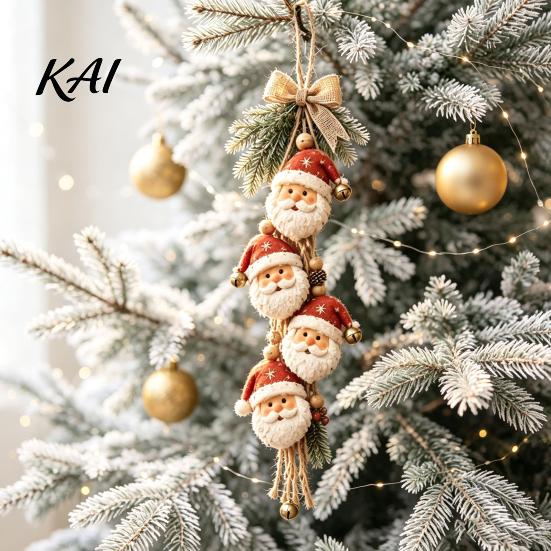 Christmas Decorations for Home Shop Wooden Santa Claus Hanging Ornament, 2D Flat Pattern Sign with Jute Rope And Bell, Vintage Door Hanger Front Door,