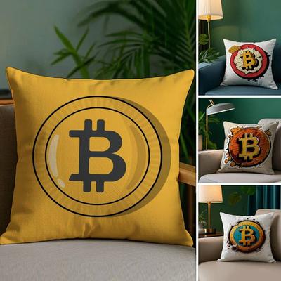 Funda de Almohada Bitcoin Criptomoneda Btc Tejido de Felpa Suave Estampado a Doble Cara Cubierta de Cojín para Sofá Fundas de Almohada Decorativas