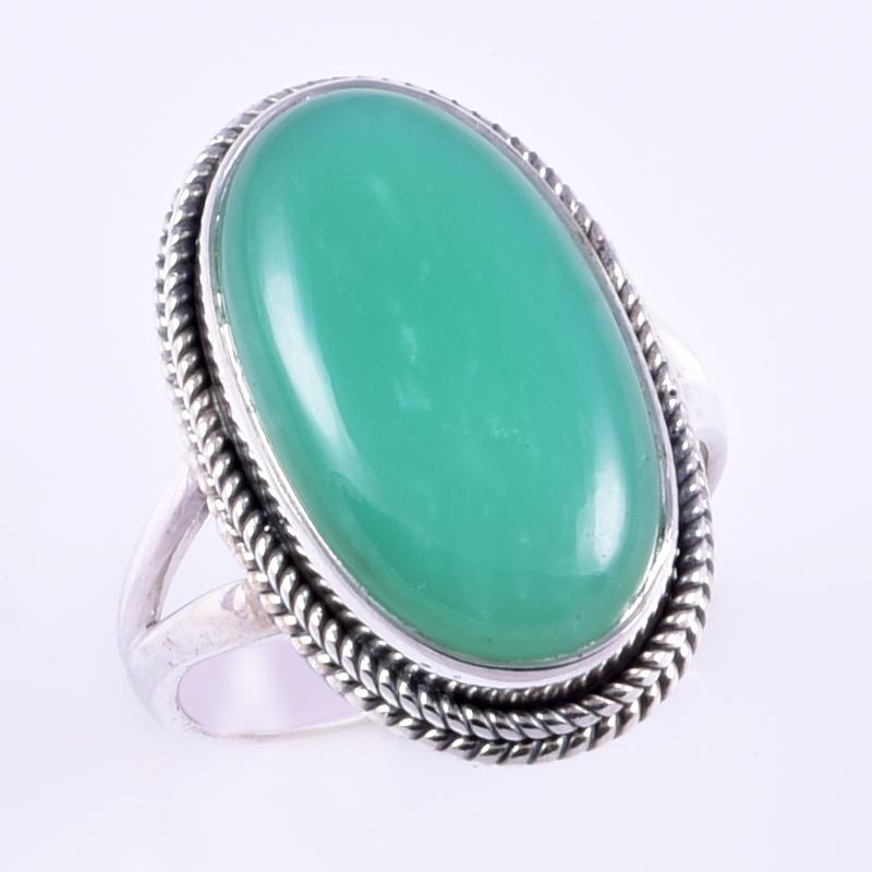 Bague en argent sterling 925, faite à la main, avec chrysoprase naturelle, taille 15 cm, S1w47