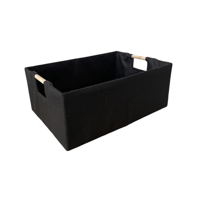 Sturdy Fabric Storage Bin With Reinforced Bottom Wooden Handles for Bedroom Office