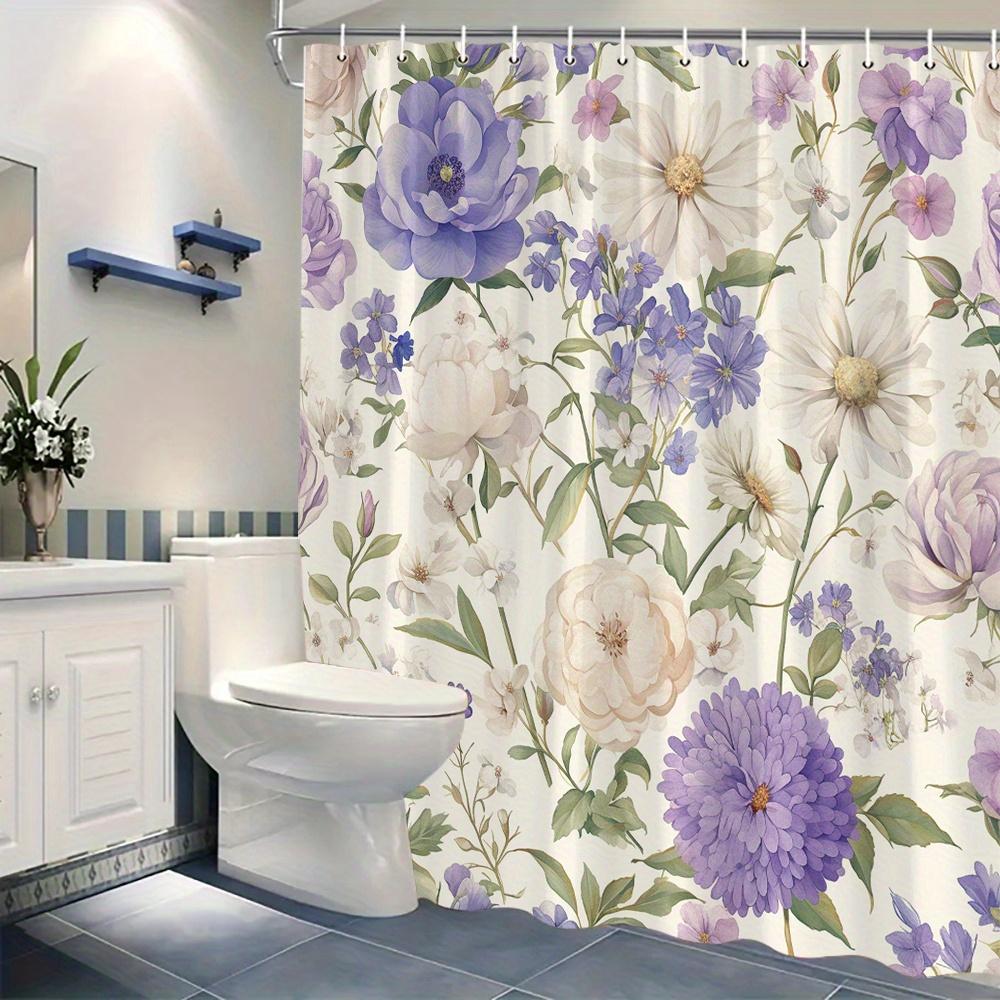 1 Elegant Floral Peony Shower Curtain, Vintage Botanical Design, with Hooks, Machine Washable Polyester